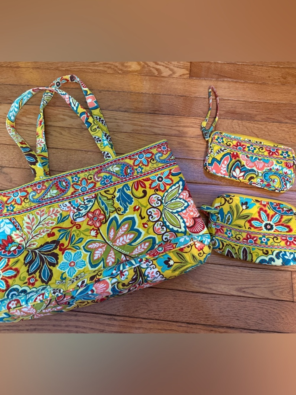 Vera Bradley Yellow Floral Tote Bag with Wristlet - Women's Shoulder Bag